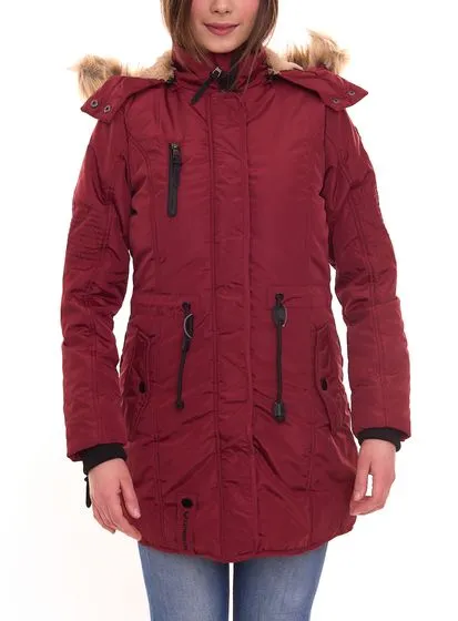 ALPENBLITZ Damen Winter-Parka wärmende Stepp-Jacke mit abnehmbarer Kapuze und einzeln abnehmbarem Kunstfell 43090911 Rot