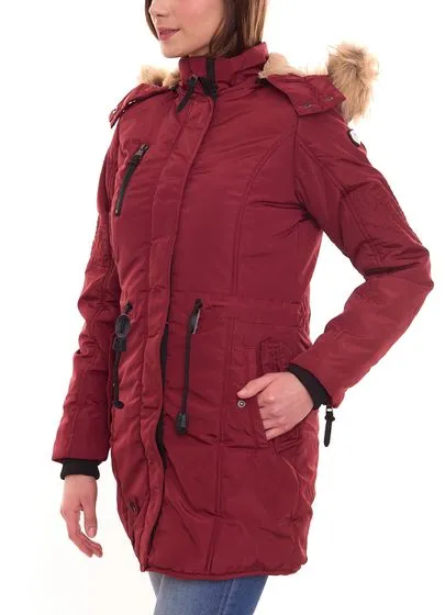 ALPENBLITZ Damen Winter-Parka wärmende Stepp-Jacke mit abnehmbarer Kapuze und einzeln abnehmbarem Kunstfell 43090911 Rot