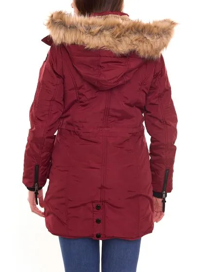 ALPENBLITZ Damen Winter-Parka wärmende Stepp-Jacke mit abnehmbarer Kapuze und einzeln abnehmbarem Kunstfell 43090911 Rot