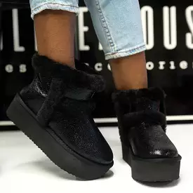 black cozy platform bootie- tasha