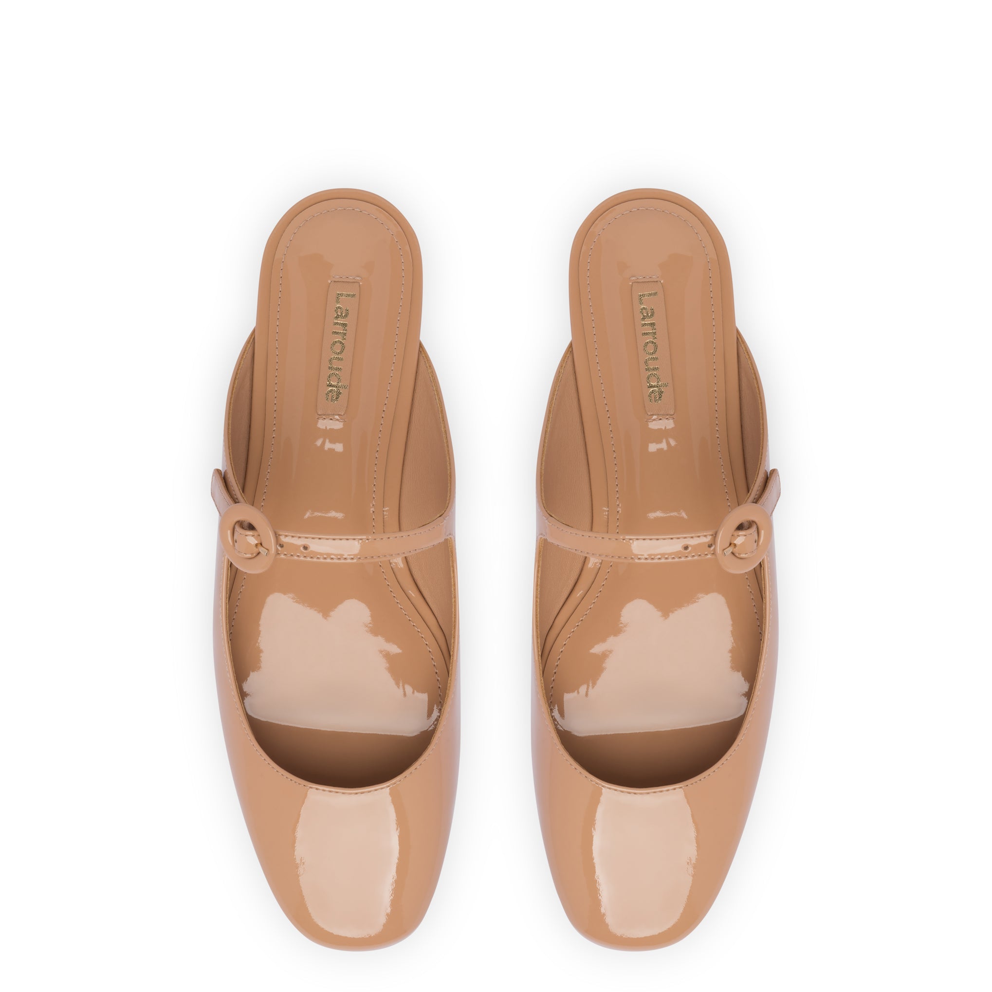 Blair Flat Mule In Tan Patent Leather