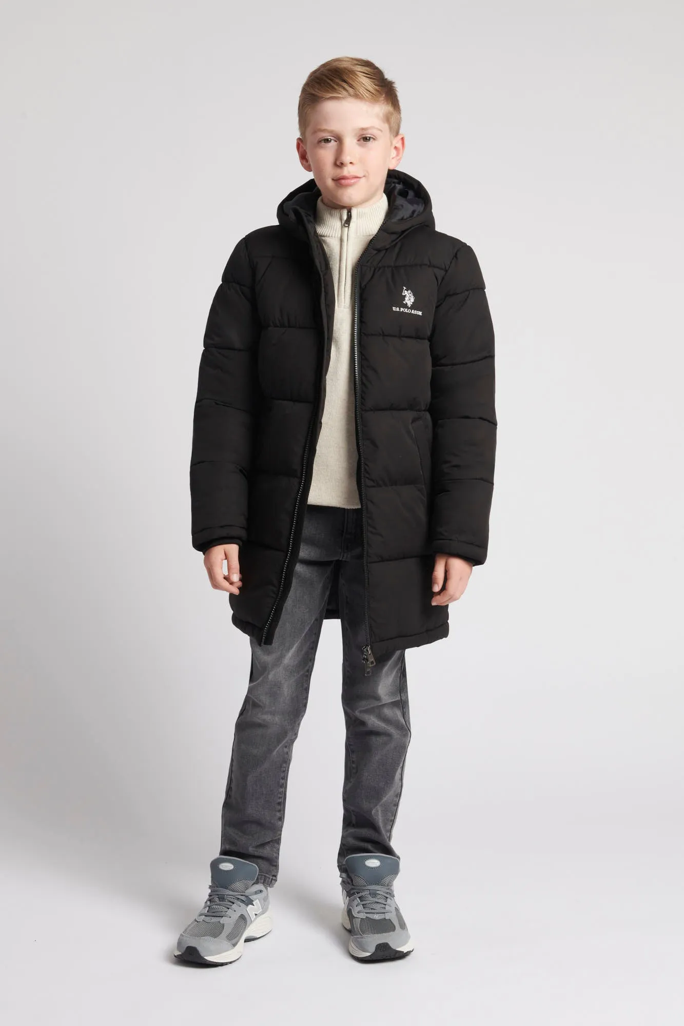 Boys Large Baffle Longline Puffer Coat in Black