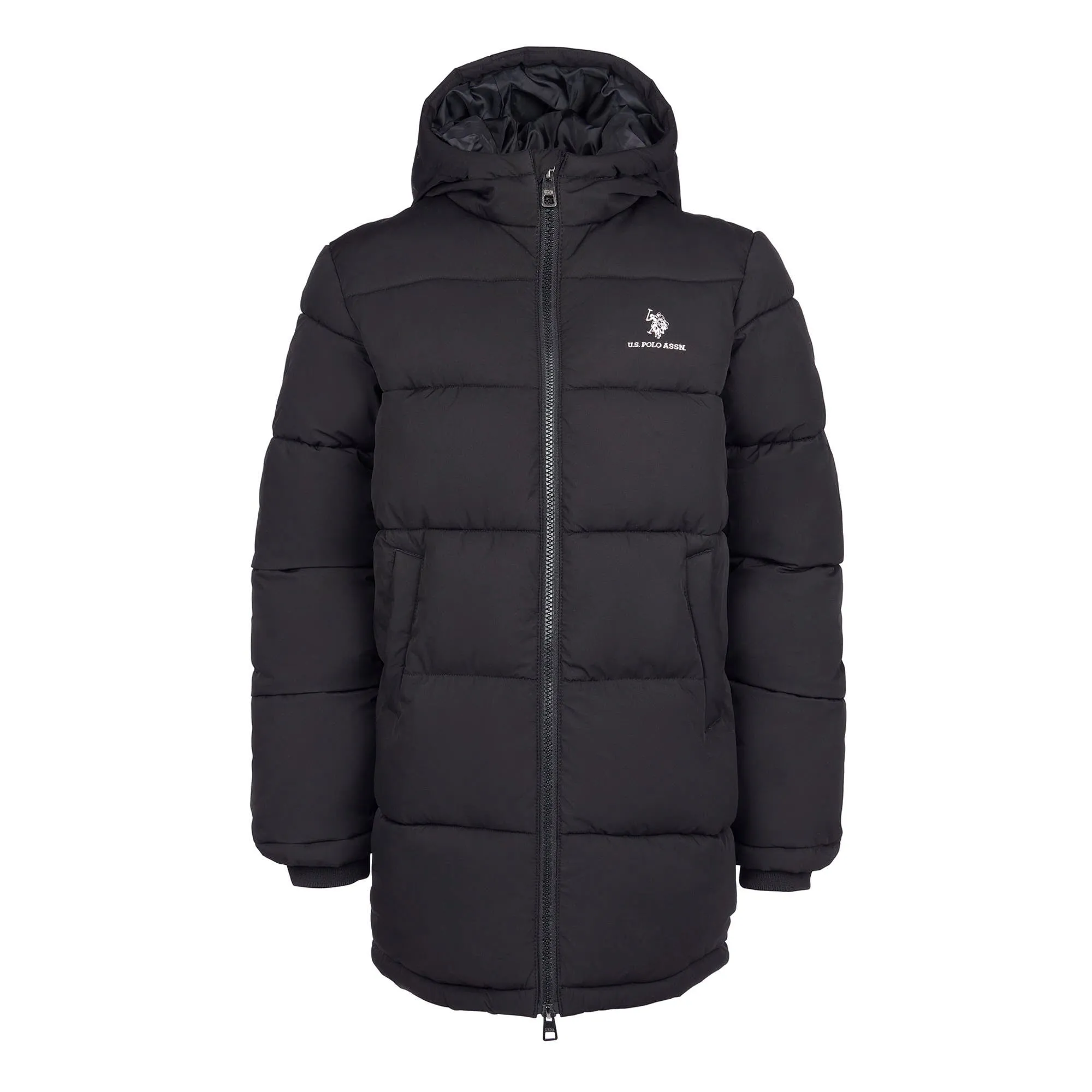 Boys Large Baffle Longline Puffer Coat in Black