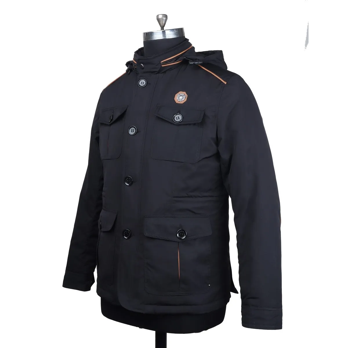 Concealed Zipper Hood Black Puffer Jacket by Brune & Bareskin