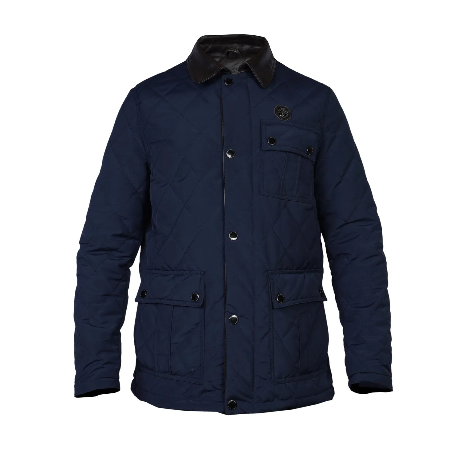 Contrasting Blue Puffer Jacket with Multi Flap Pockets