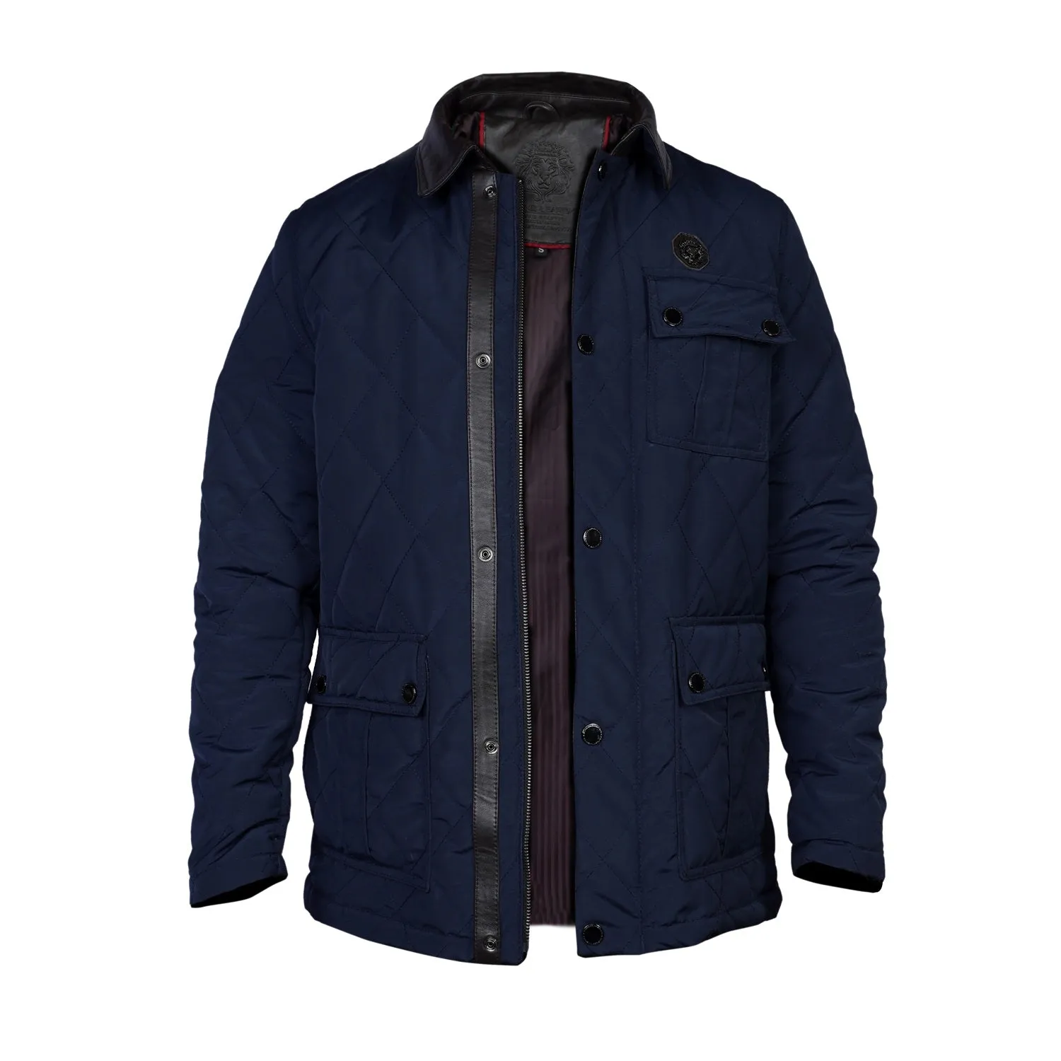 Contrasting Blue Puffer Jacket with Multi Flap Pockets