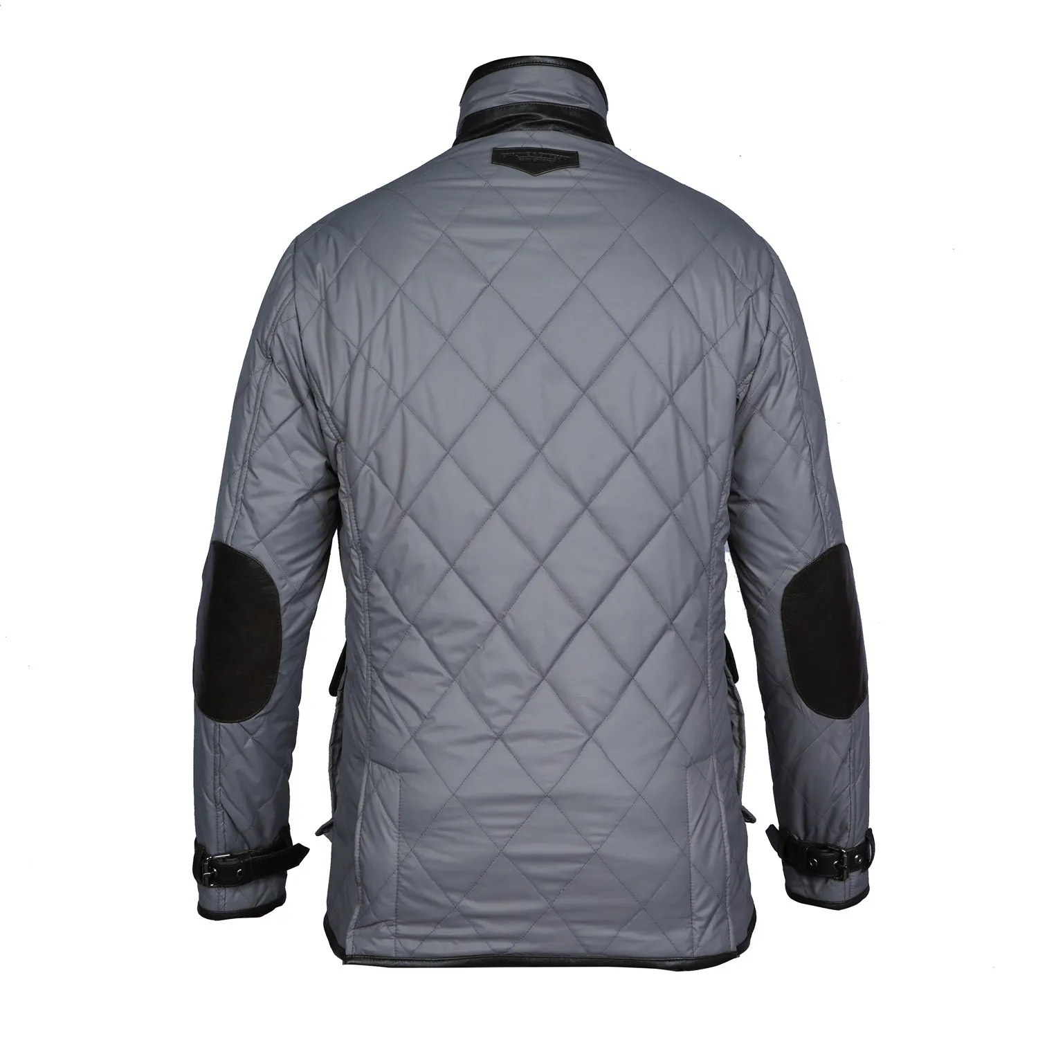 Contrasting Leather Trims Grey Puffer Coat Jacket For Men