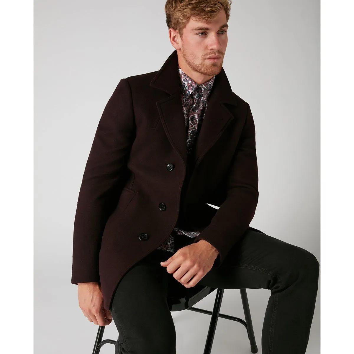 Dark Red Wool Rich Overcoat