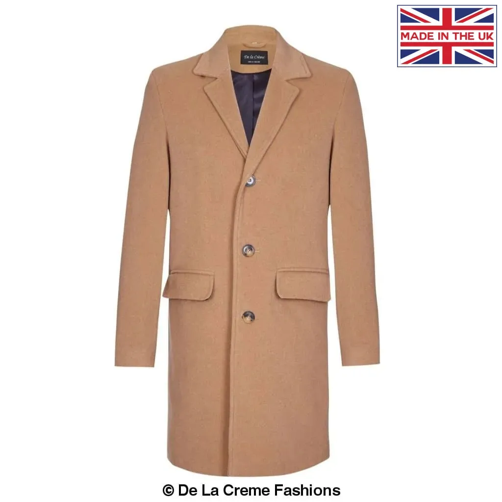 De La Creme MAN - Men's Single Breasted Wool Mix Overcoat