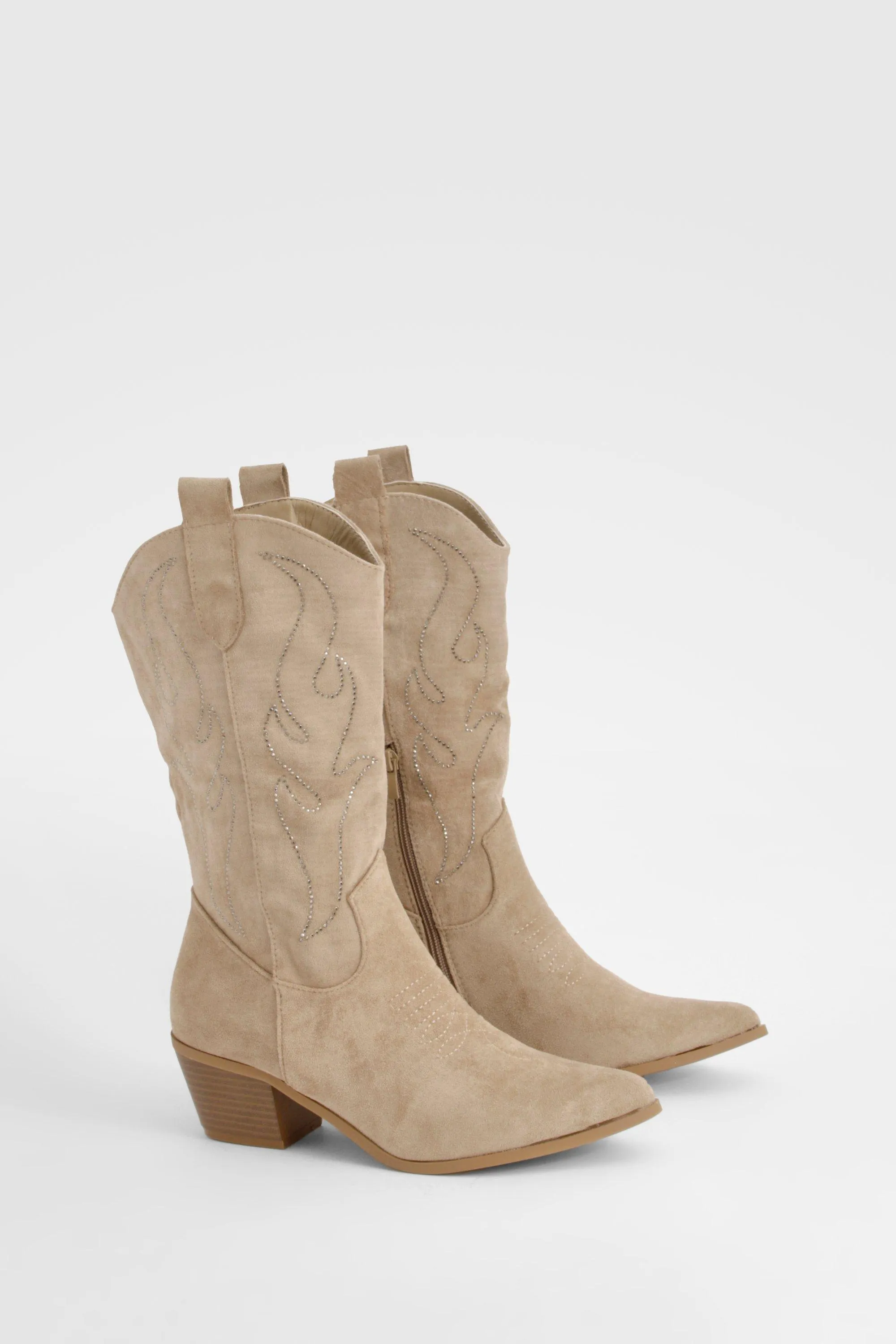 Embroidered Stud Knee High Cowboy Boots