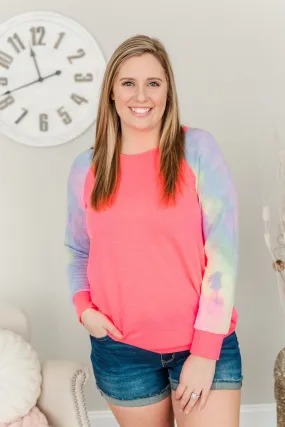 Feel The Sunshine Tie Dye Top- Neon Pink & Multi-Color