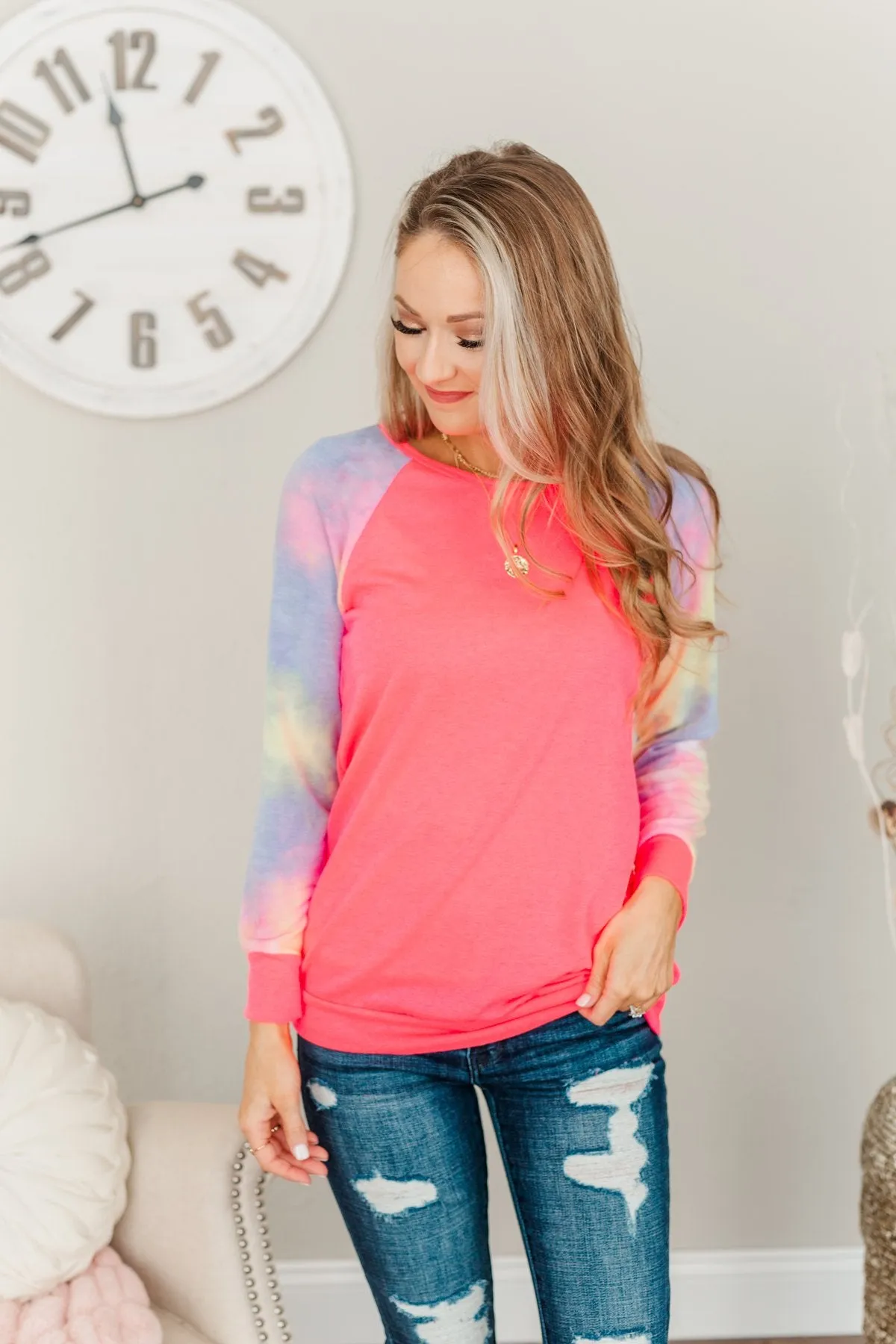 Feel The Sunshine Tie Dye Top- Neon Pink & Multi-Color