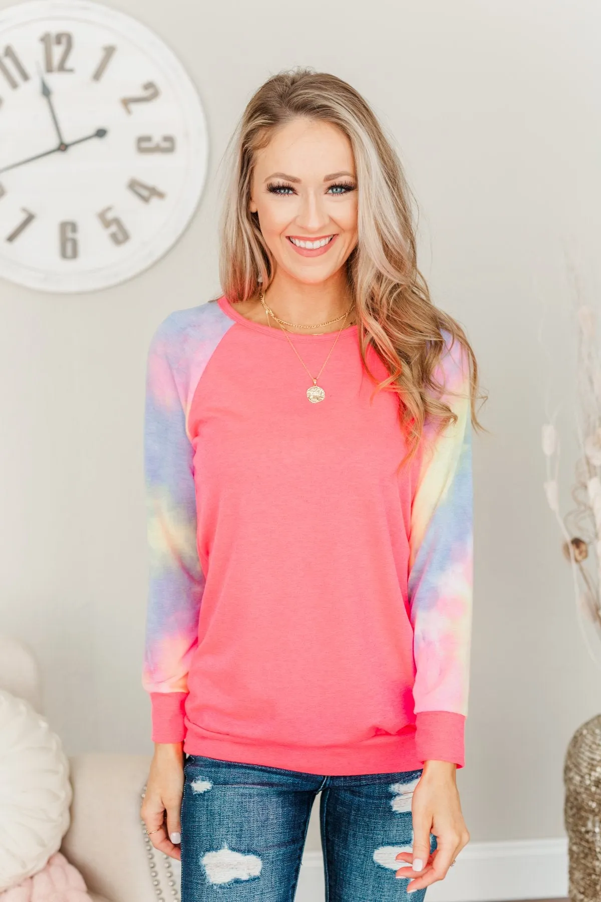 Feel The Sunshine Tie Dye Top- Neon Pink & Multi-Color