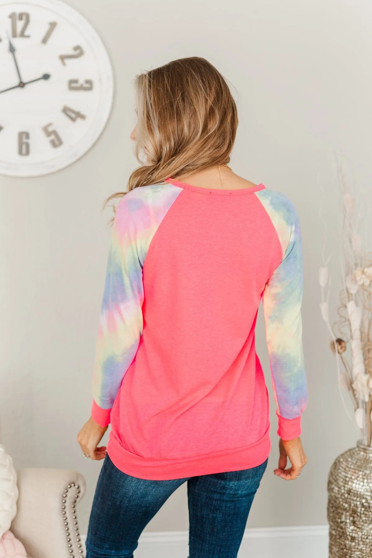 Feel The Sunshine Tie Dye Top- Neon Pink & Multi-Color