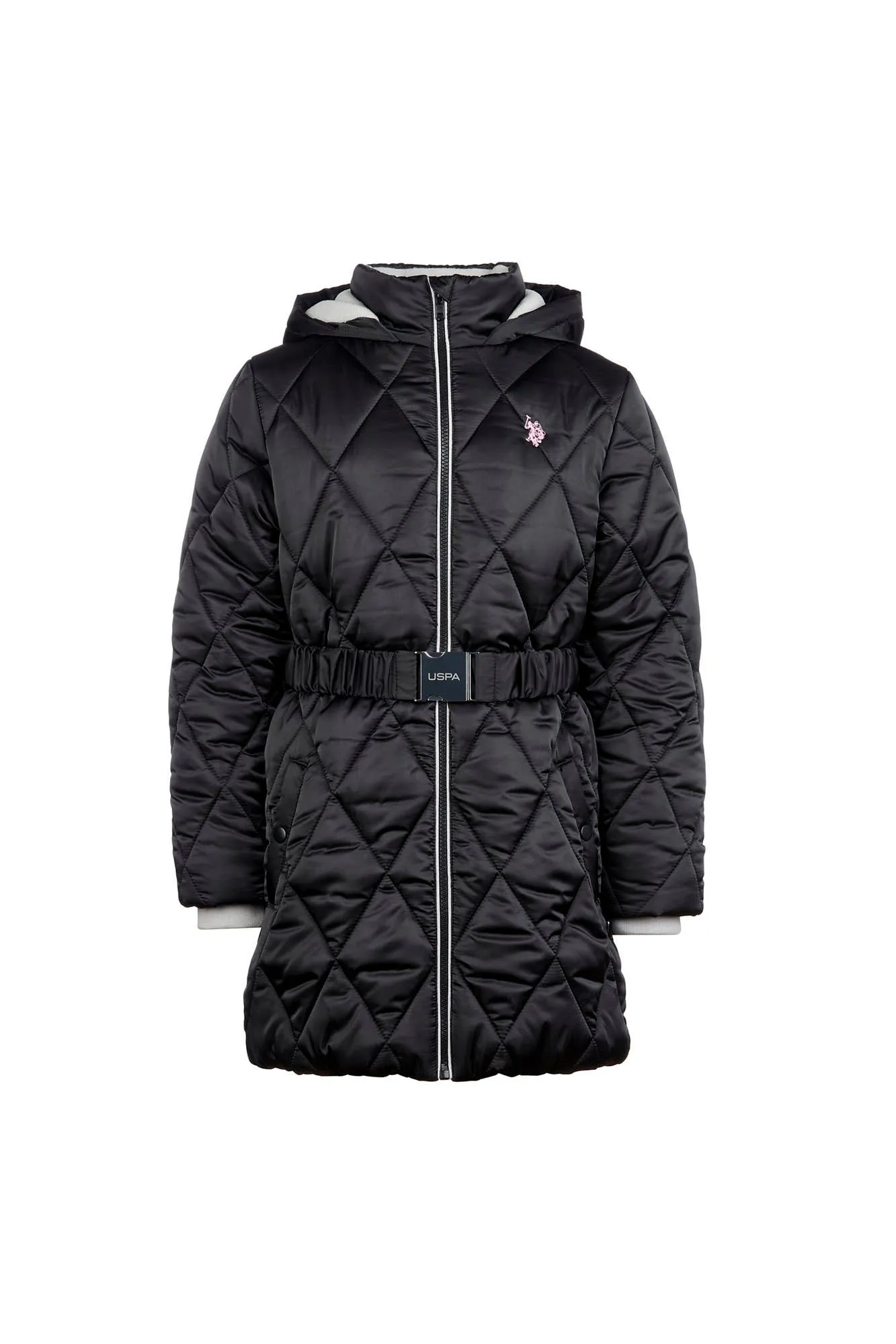 Girls Belted Puffer Coat in Black