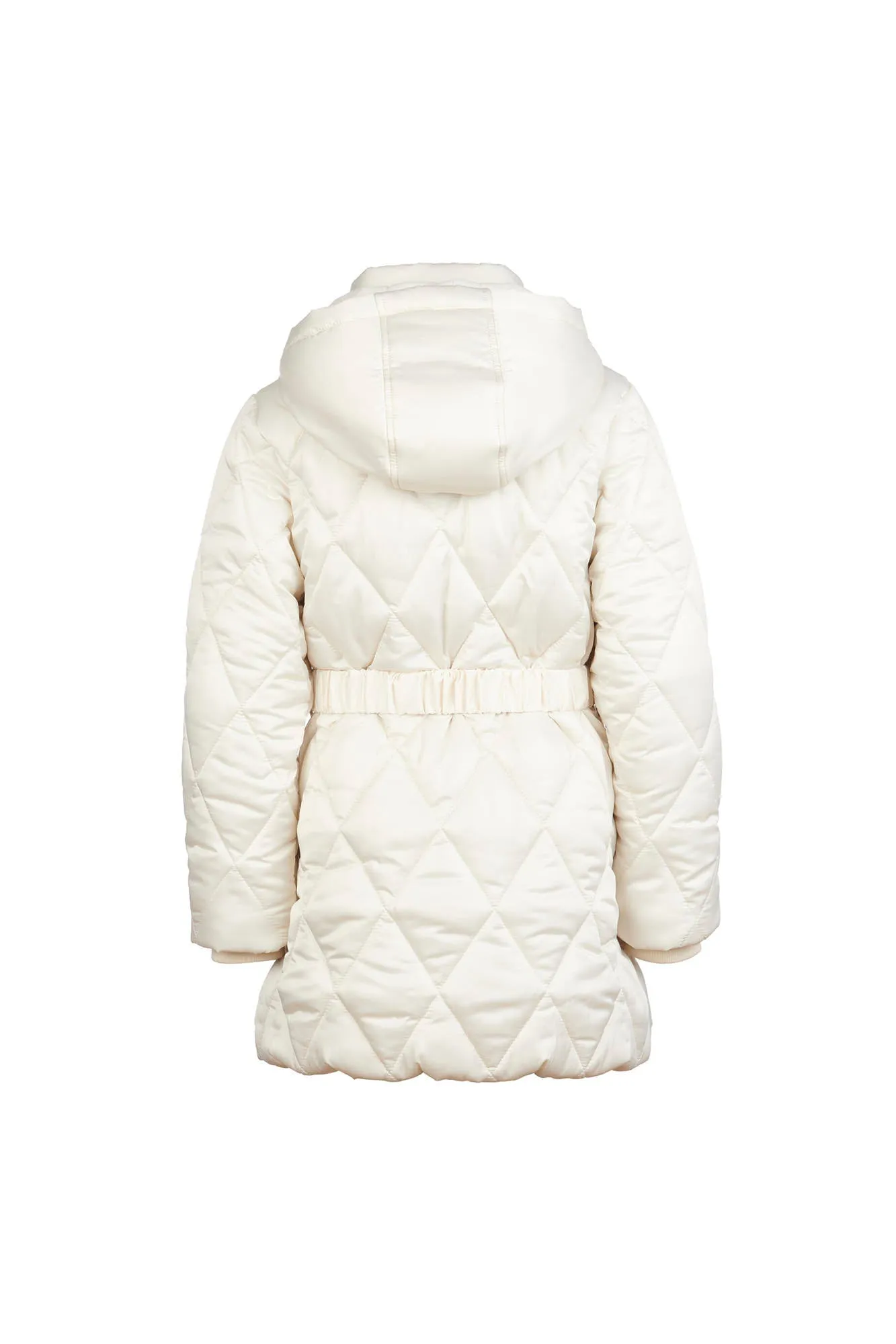 Girls Belted Puffer Coat in Turtle Dove