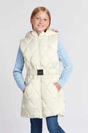 Girls Longline Puffer Gilet in Turtle Dove