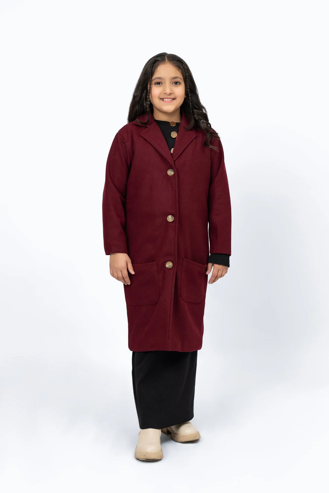 Girls Overcoat - Burgundy