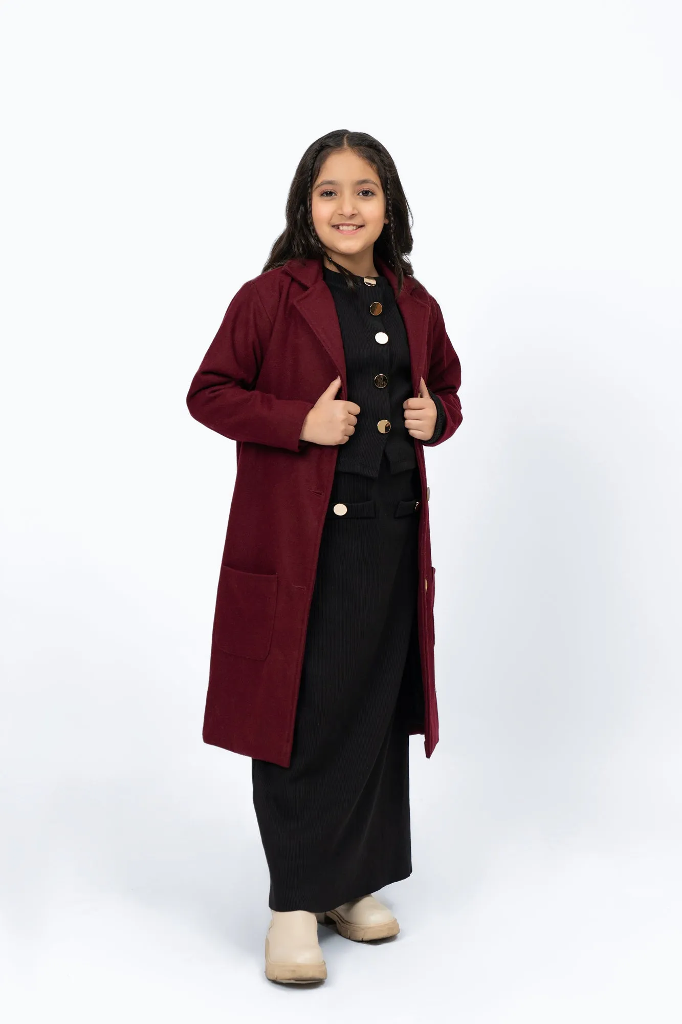 Girls Overcoat - Burgundy