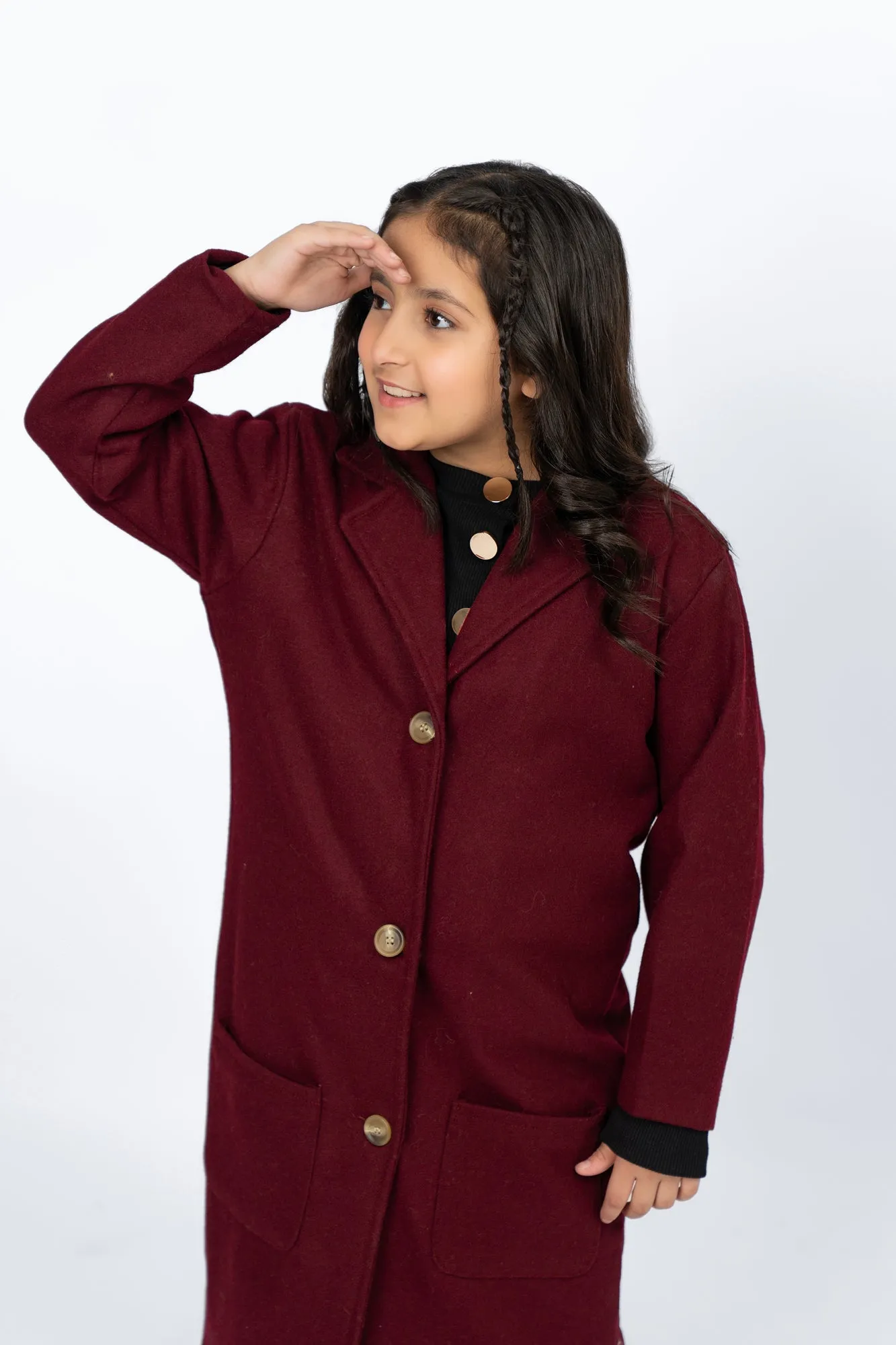 Girls Overcoat - Burgundy