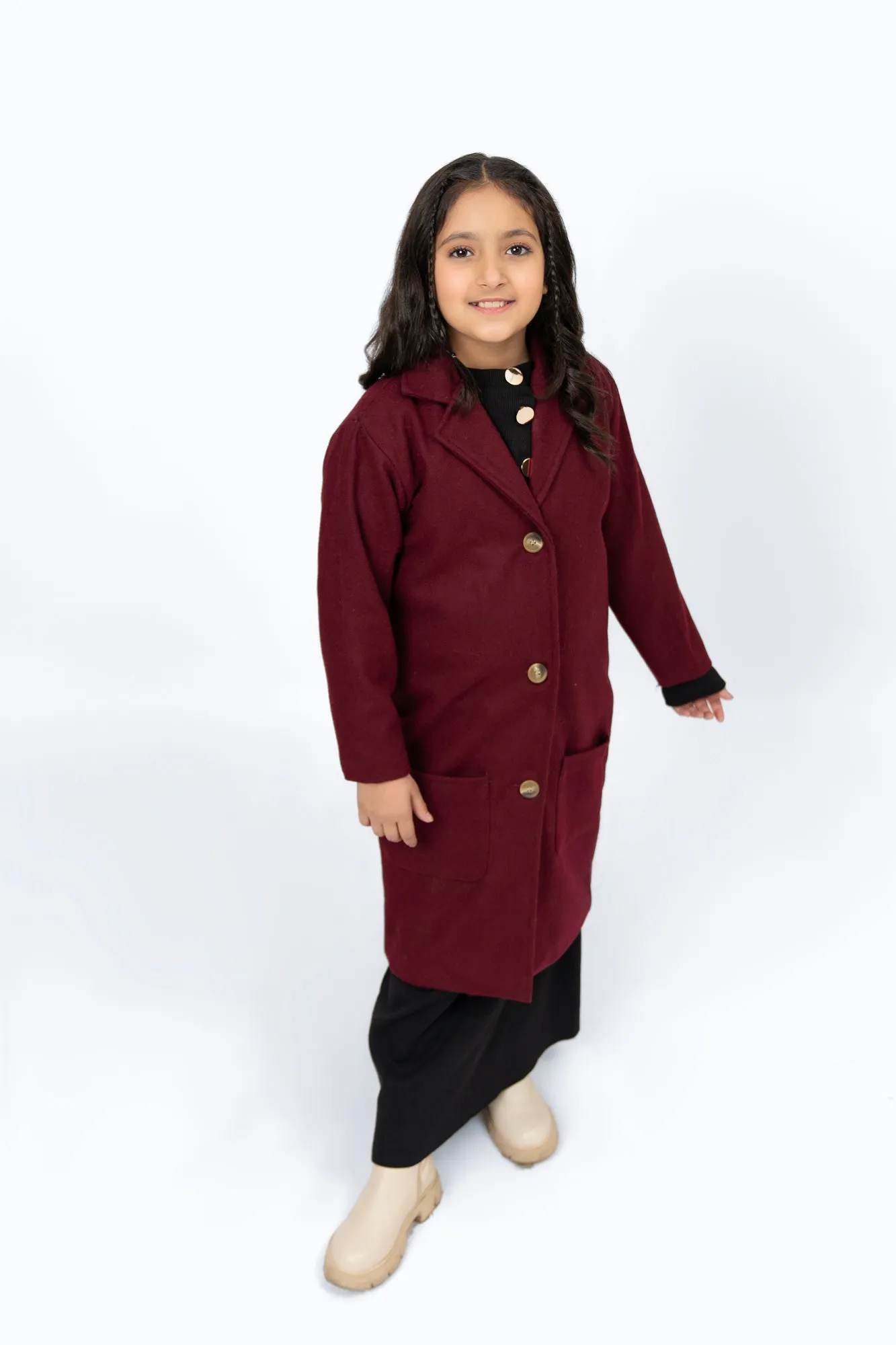 Girls Overcoat - Burgundy