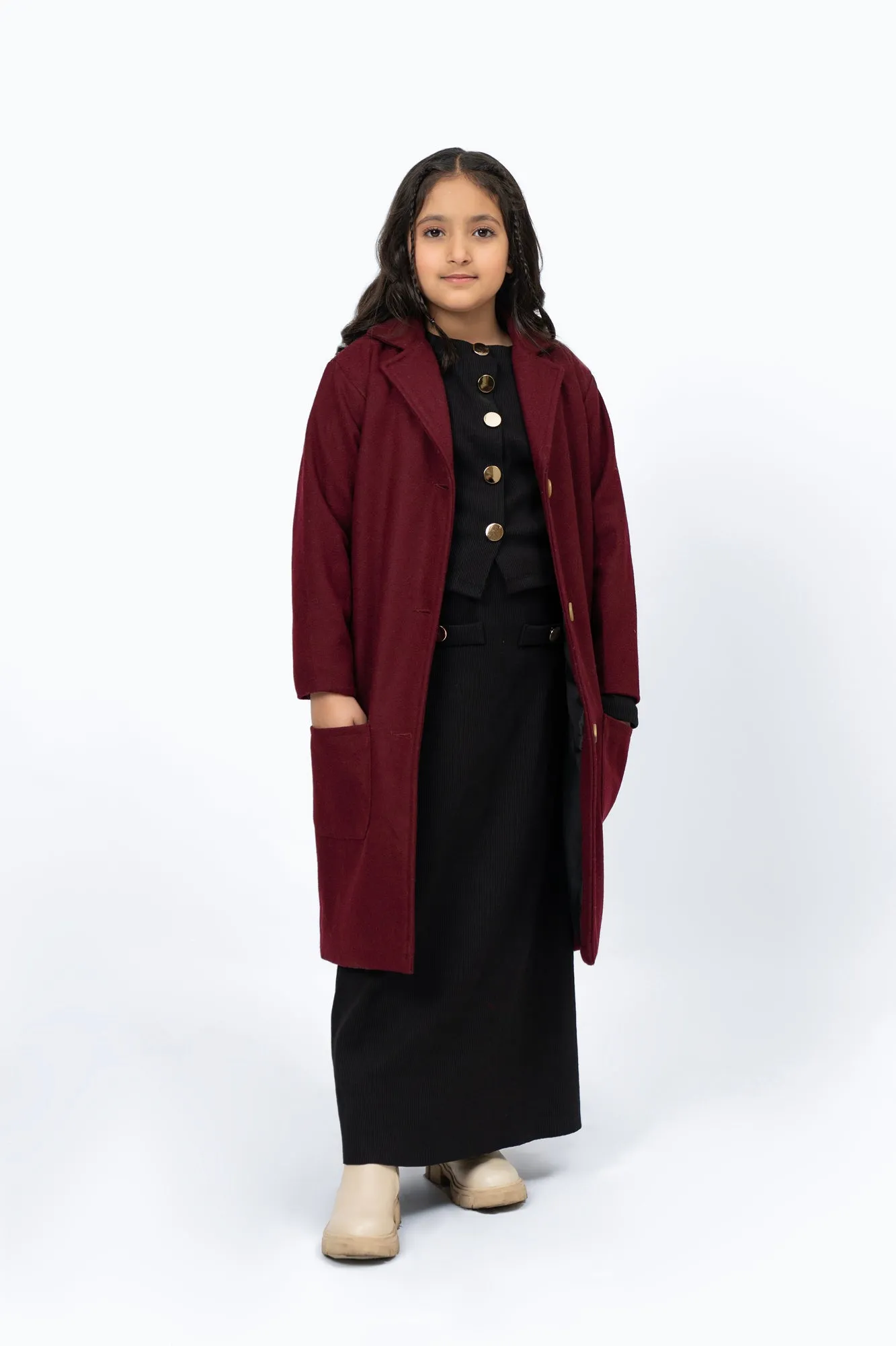 Girls Overcoat - Burgundy