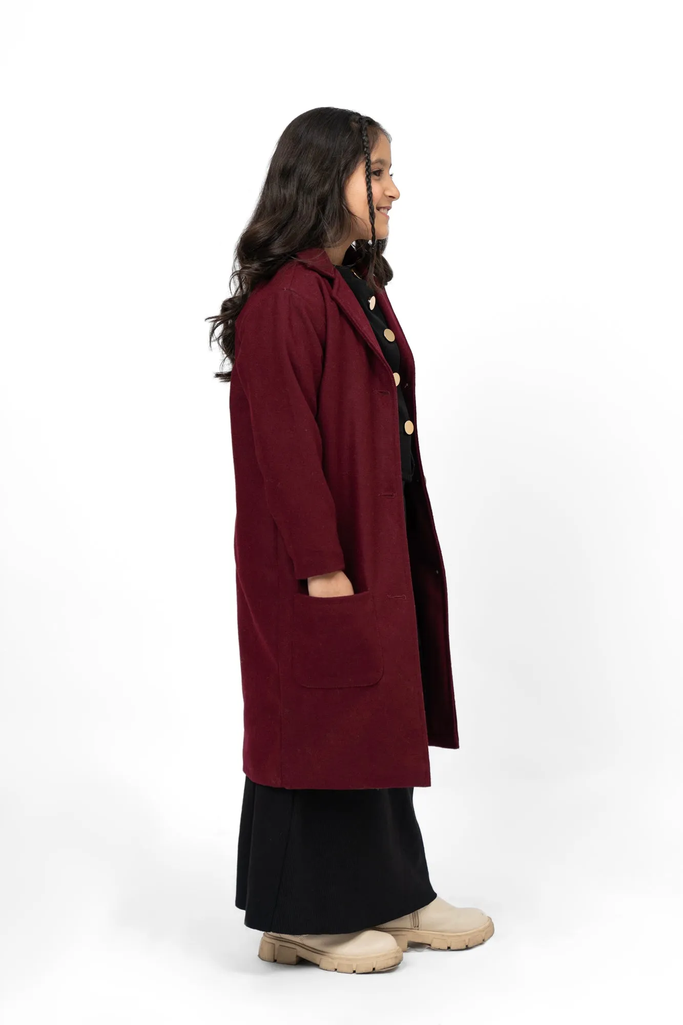 Girls Overcoat - Burgundy