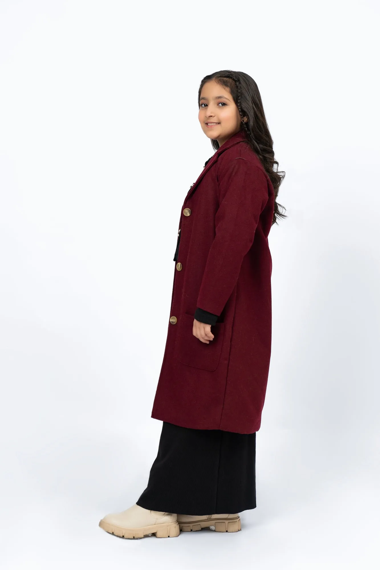 Girls Overcoat - Burgundy