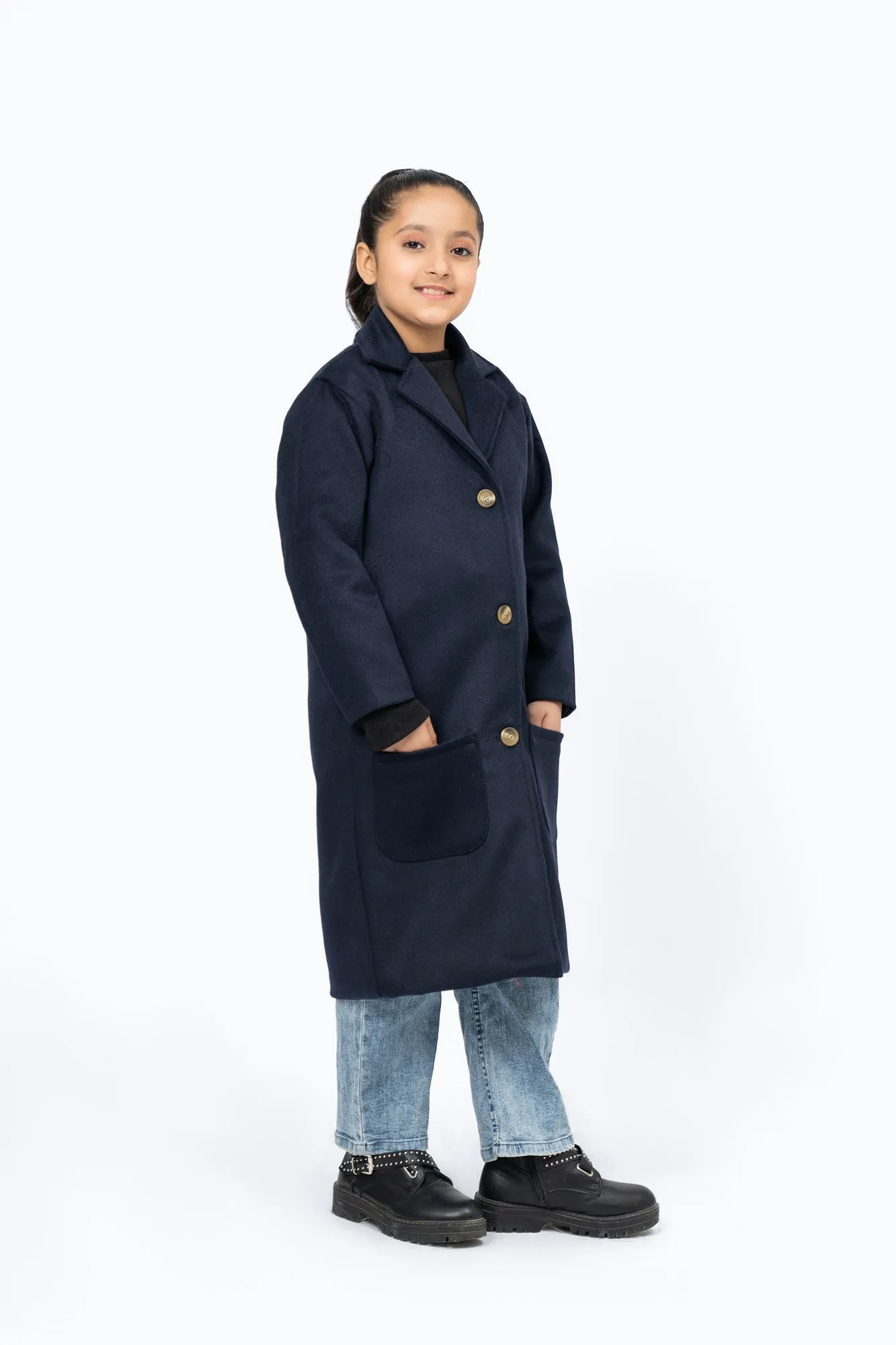 Girls Overcoat - Navy Blue