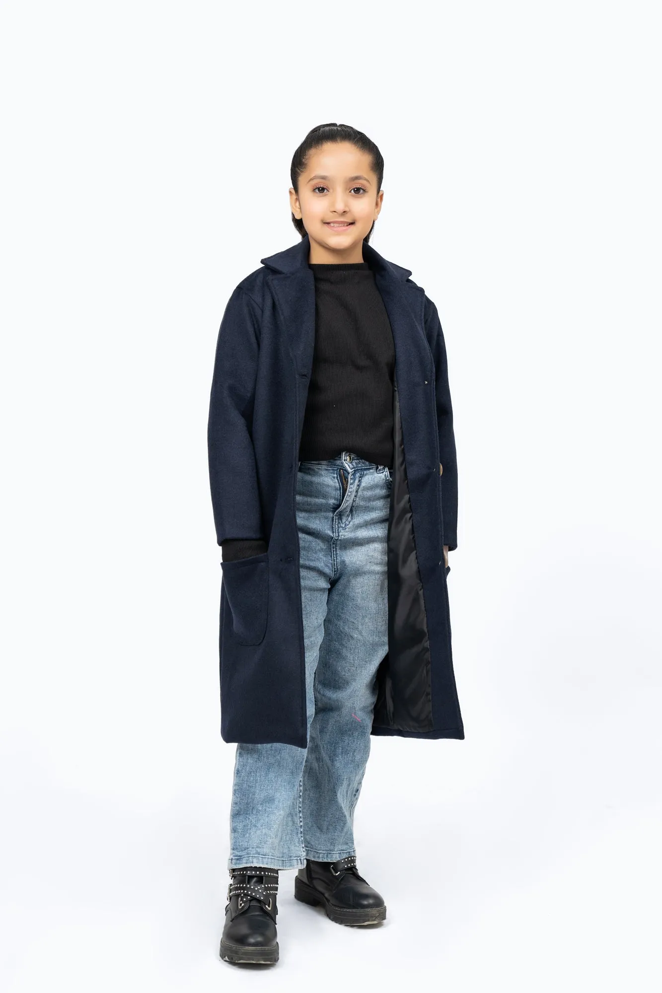 Girls Overcoat - Navy Blue