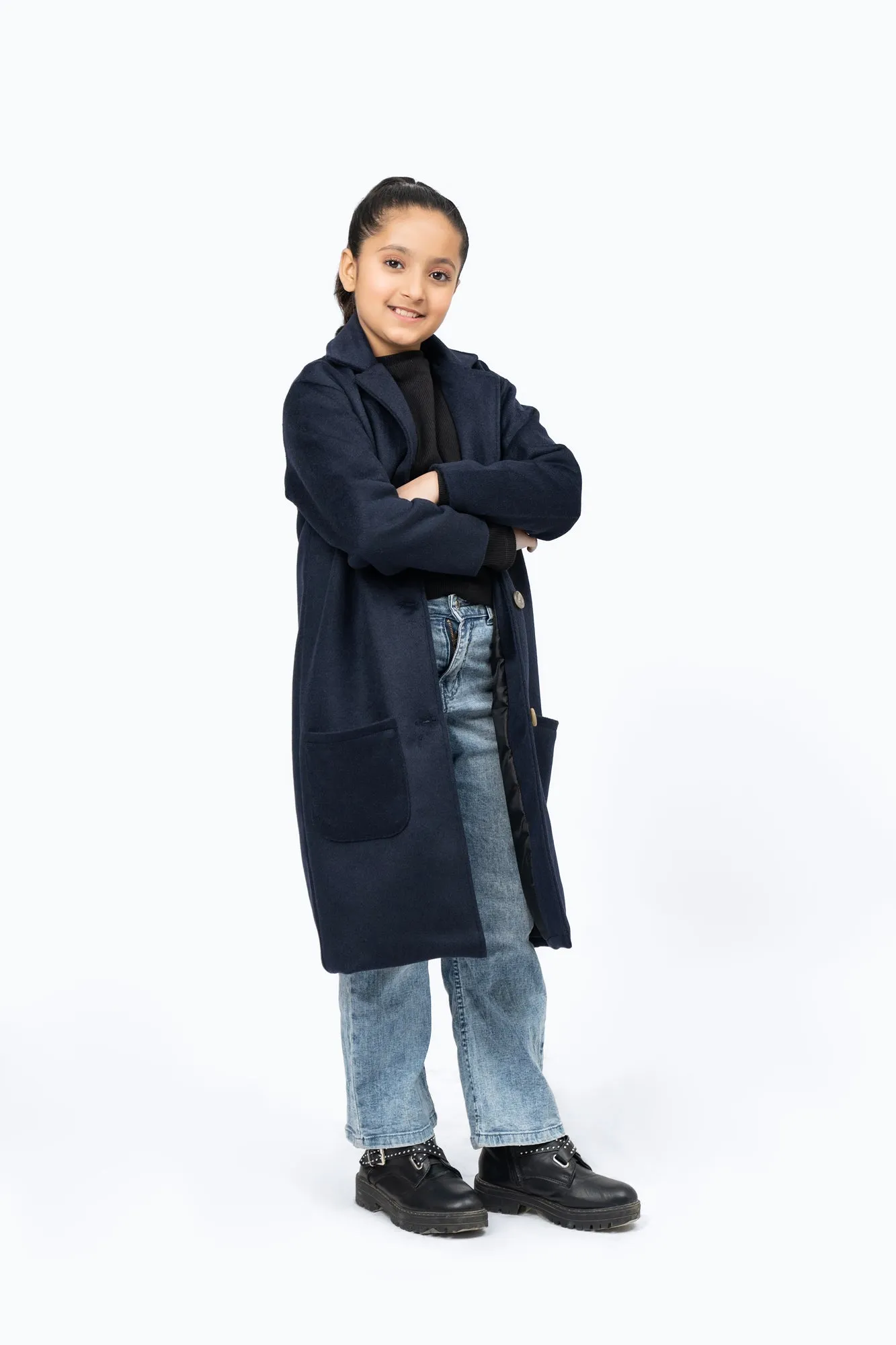 Girls Overcoat - Navy Blue