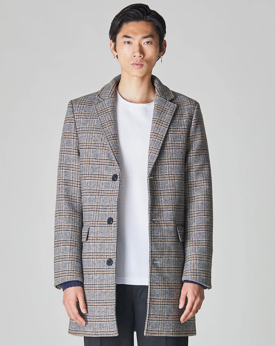 GODIN CHECK MENS OVERCOAT| GREY