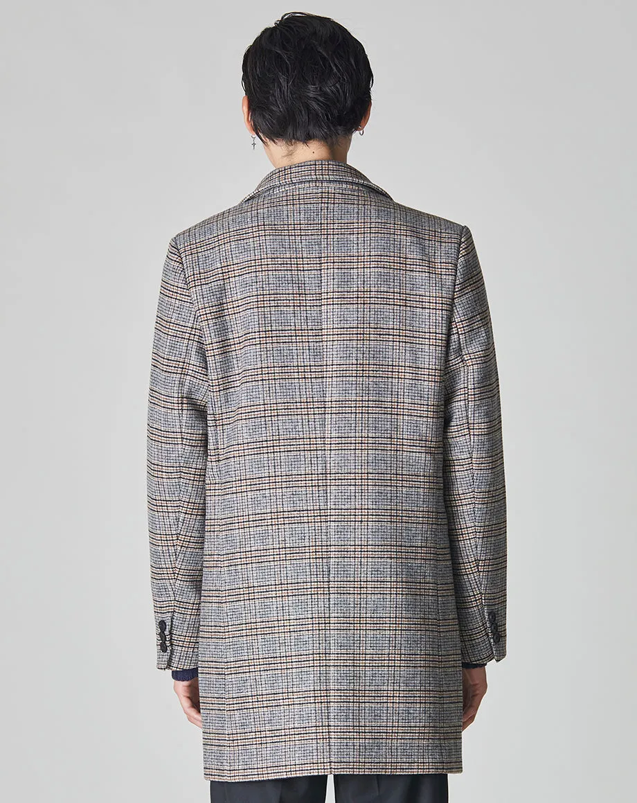 GODIN CHECK MENS OVERCOAT| GREY