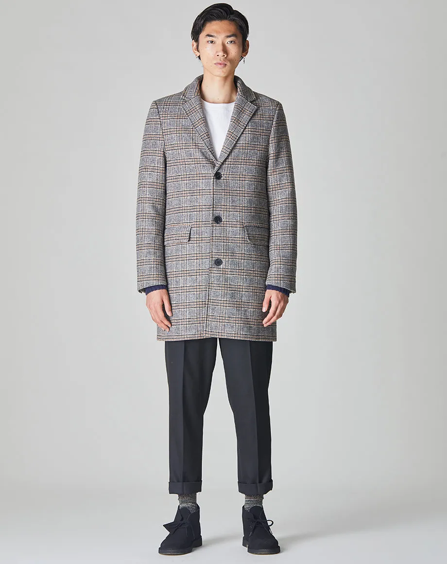 GODIN CHECK MENS OVERCOAT| GREY