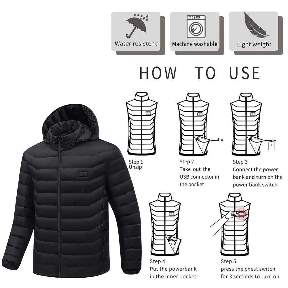 Heated Jackets For Men with 10000mAh Battery Pack Included - Windproof Water Resistant