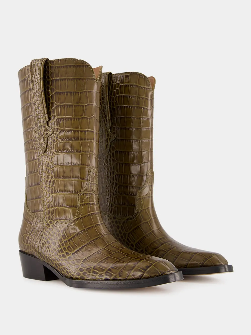 Hilda Croco Leather Boots