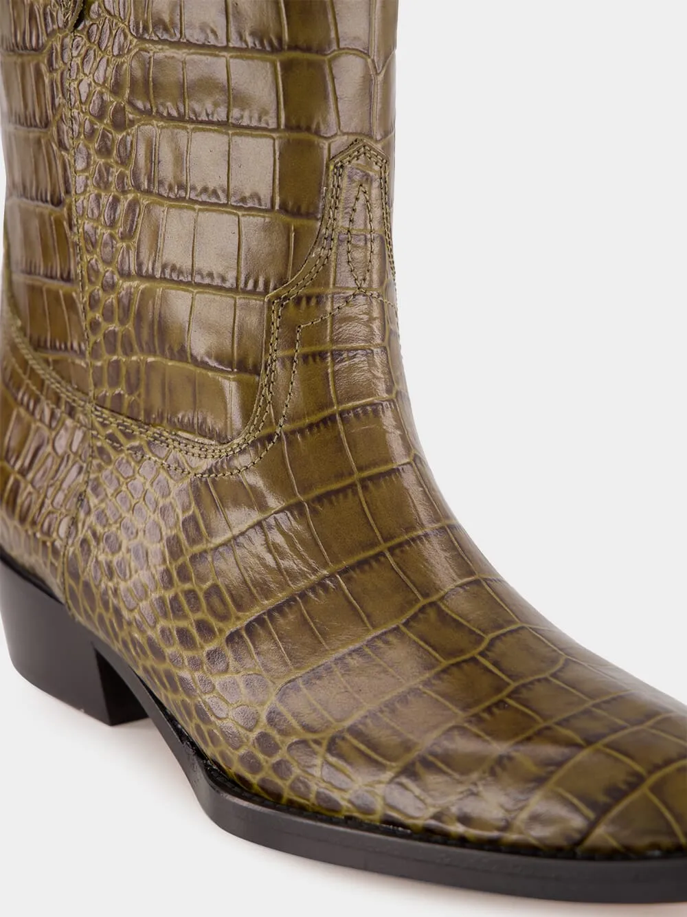 Hilda Croco Leather Boots