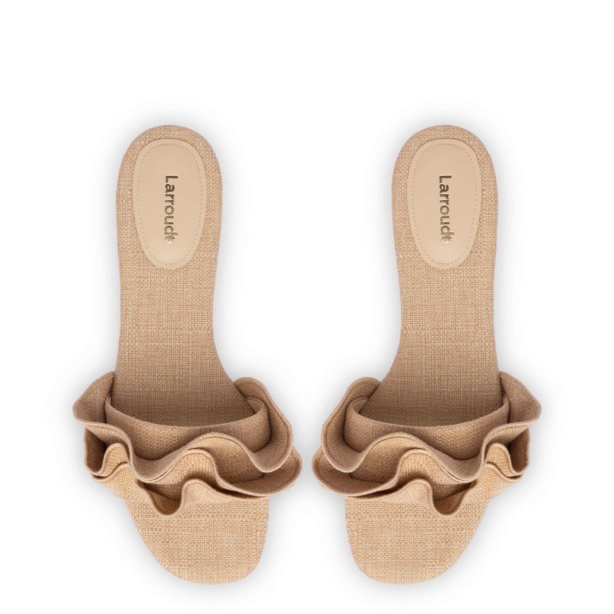 Ivy Ruffle Flat Mule In Beige Raffia