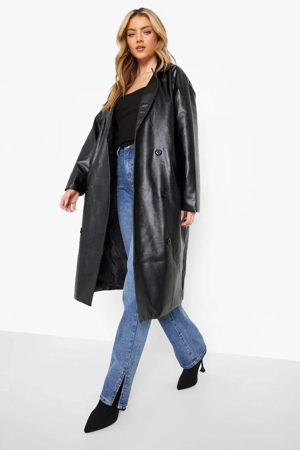 Jackets & Coats | Faux Leather Trench Coat | boohoo