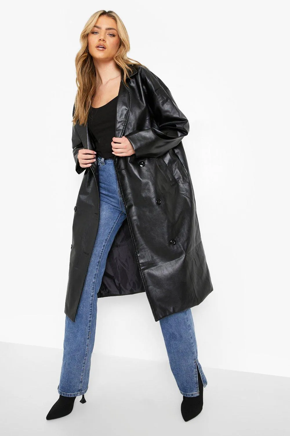 Jackets & Coats | Faux Leather Trench Coat | boohoo