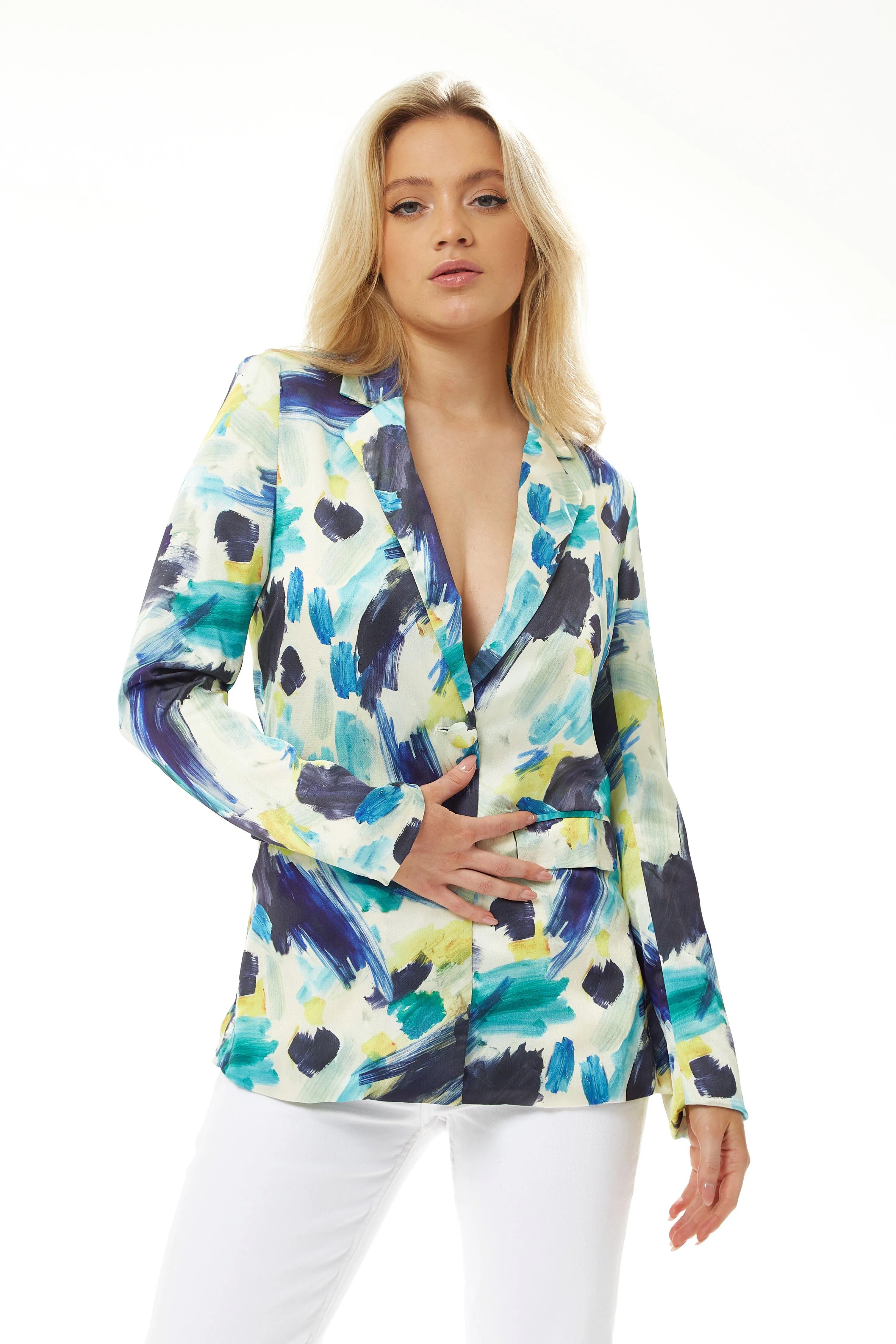 Jackets & Coats | Multicolour Abstract print blazer jacket | Liquorish