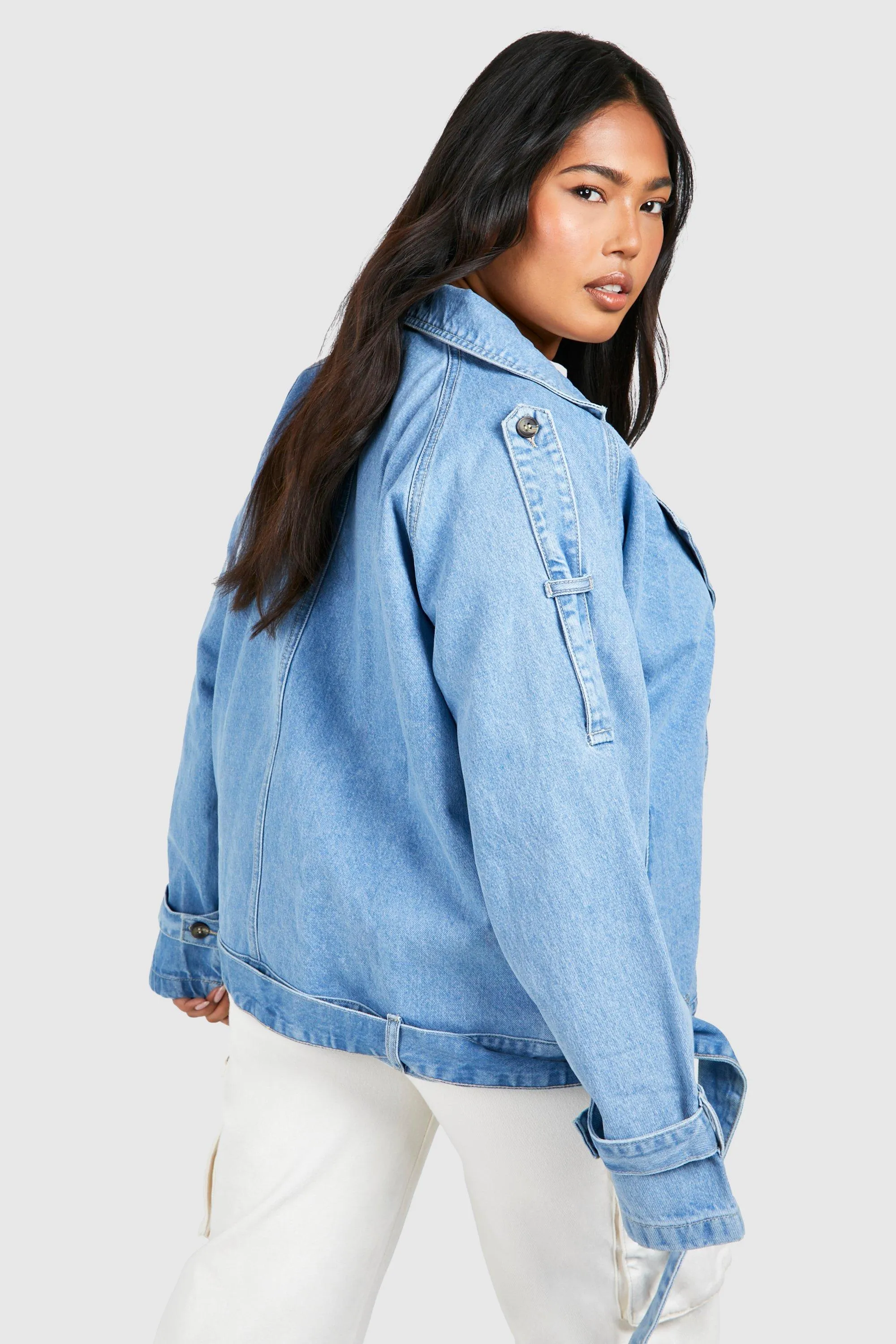 Jackets & Coats | Plus Denim Oversized Biker Jacket | boohoo