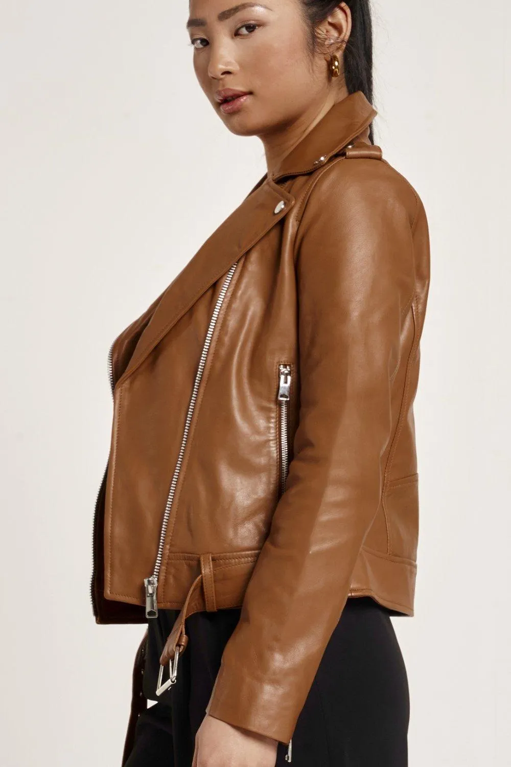 Jackets & Coats | Tan Real Leather Biker | Barneys Originals