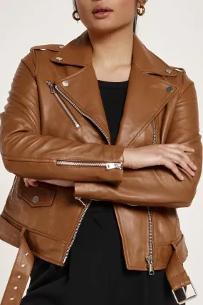 Jackets & Coats | Tan Real Leather Biker | Barneys Originals