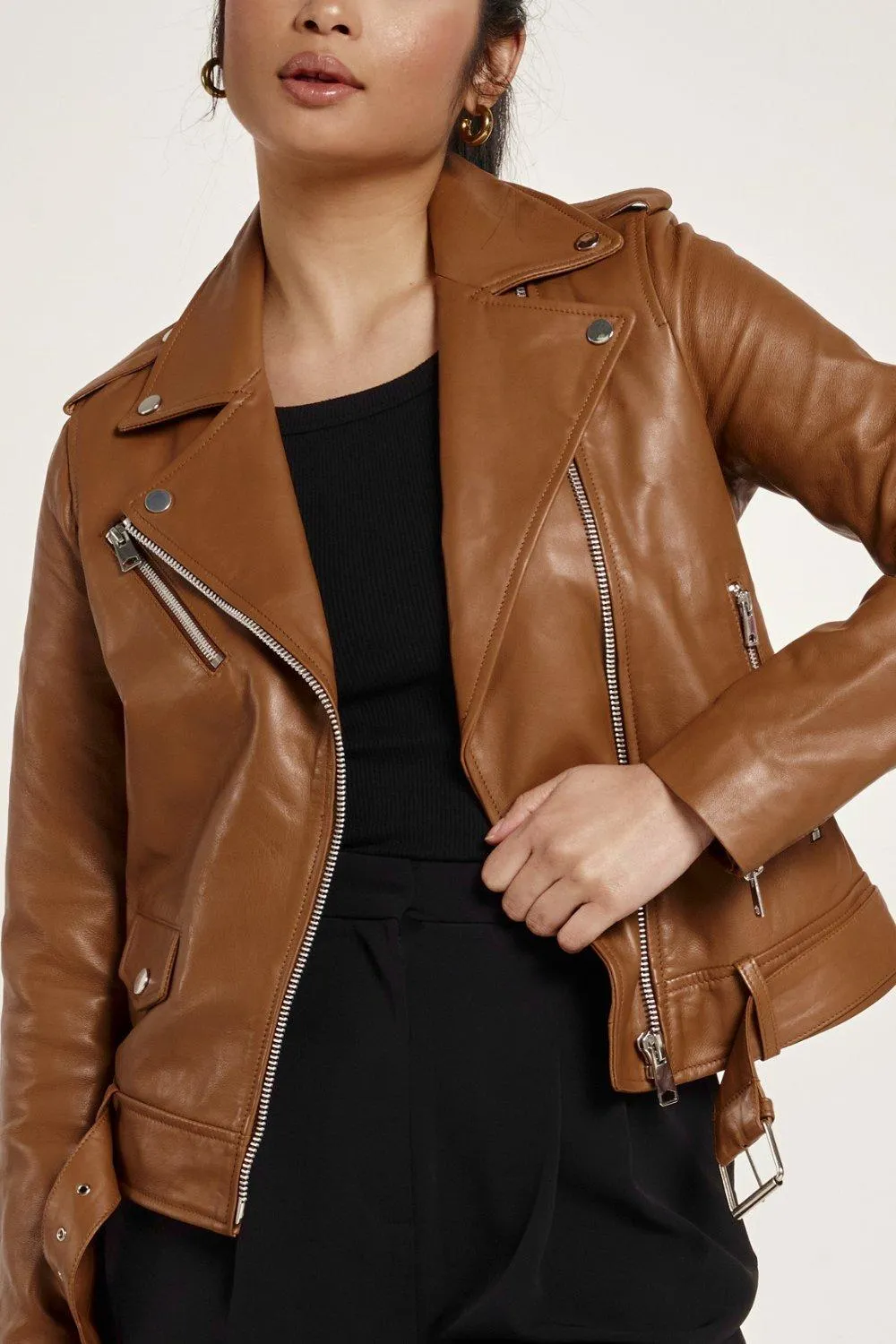 Jackets & Coats | Tan Real Leather Biker | Barneys Originals