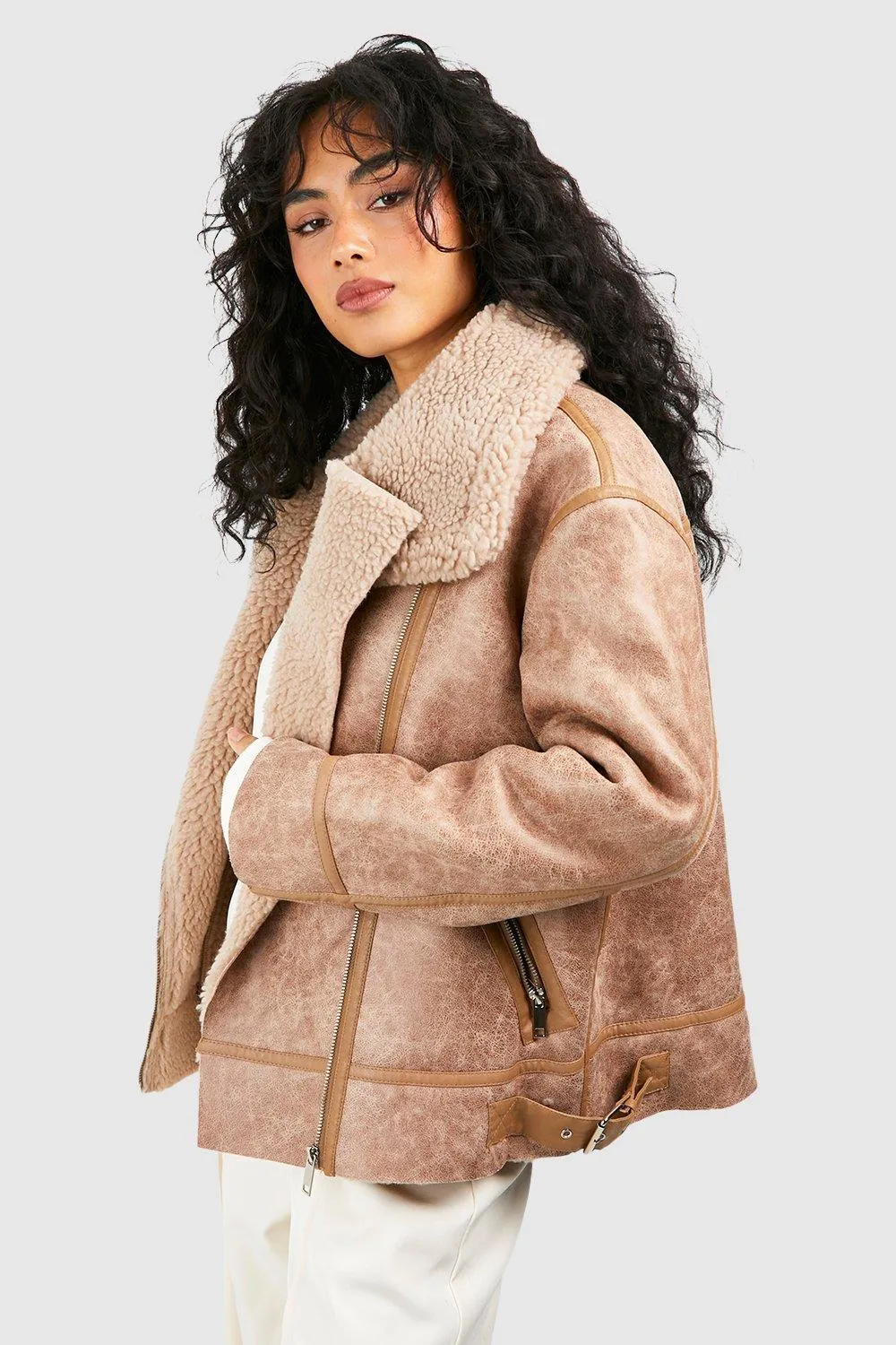 Jackets & Coats | Teddy Fur Trim Premium Aviator | boohoo