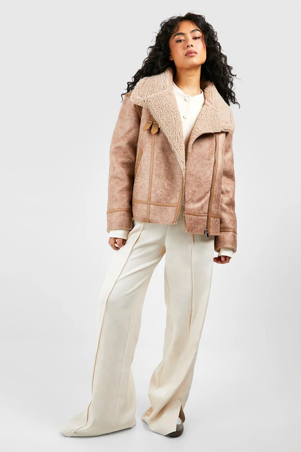 Jackets & Coats | Teddy Fur Trim Premium Aviator | boohoo