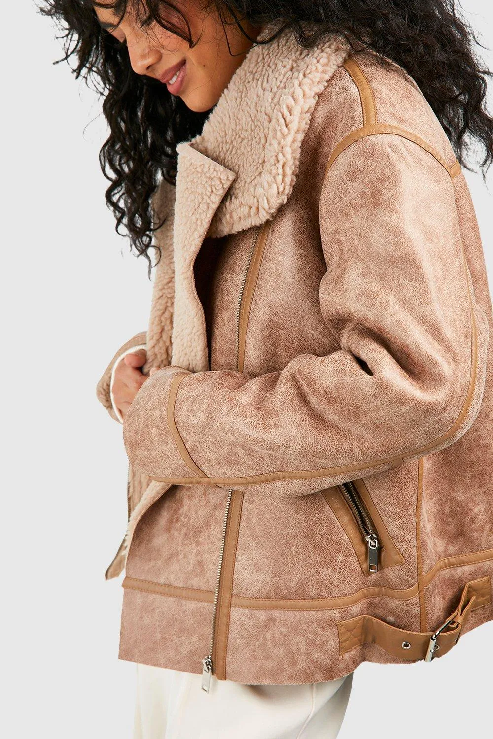 Jackets & Coats | Teddy Fur Trim Premium Aviator | boohoo