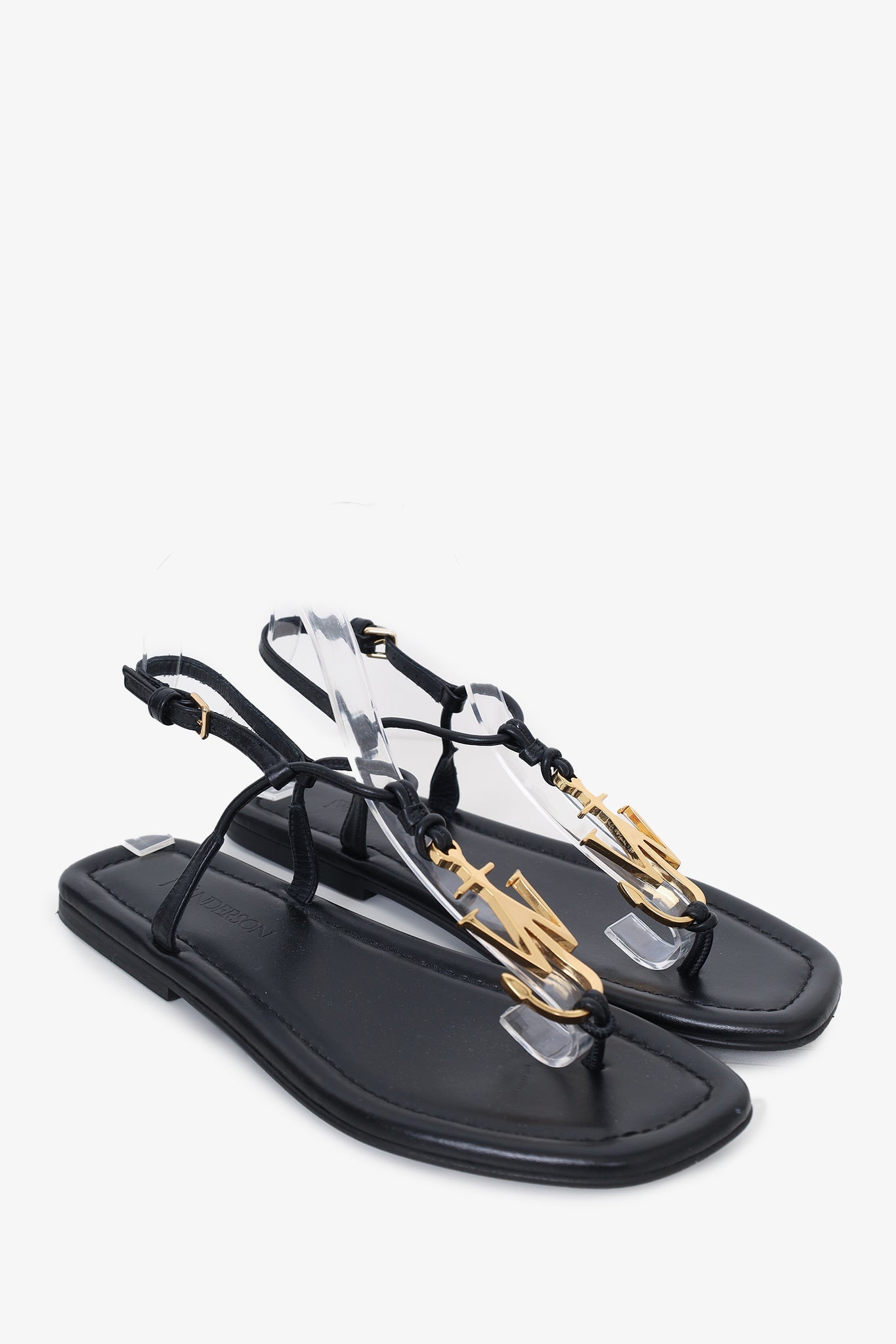 J.W. Anderson Black Leather Anchor Logo Flat Sandals Size 38