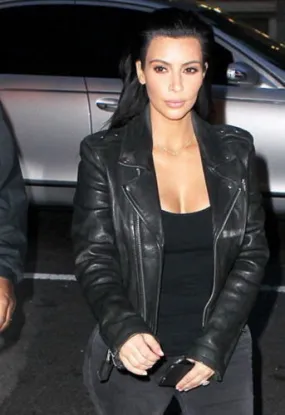 Kim Kardashian Valentino Black Leather Jacket - Famous Jackets